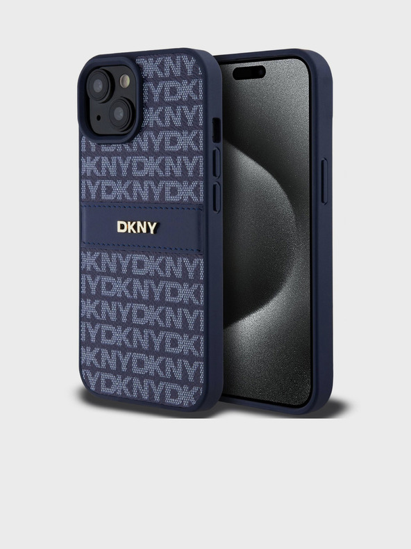 DKNY PU Leather Repeat Pattern Tonal Stripe Back Cover за iPhone 15 Blue DKNY