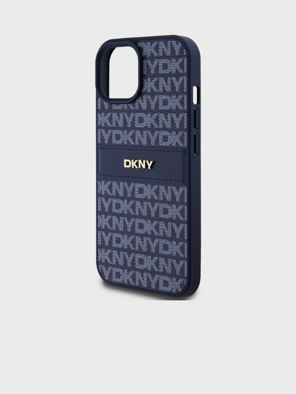DKNY PU Leather Repeat Pattern Tonal Stripe Back Cover за iPhone 15 Blue DKNY