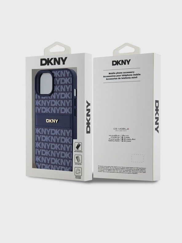 DKNY PU Leather Repeat Pattern Tonal Stripe Back Cover за iPhone 15 Blue DKNY