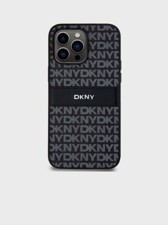 DKNY Заден капак от PU кожа с повтарящ се десен с тонове ивици за iPhone 14 Pro Black DKNY