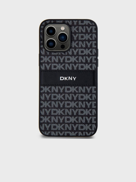 DKNY Заден капак от PU кожа с повтарящ се десен с тонове ивици за iPhone 14 Pro Black DKNY