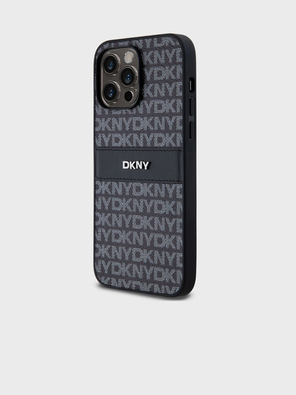 DKNY Заден капак от PU кожа с повтарящ се десен с тонове ивици за iPhone 14 Pro Black DKNY