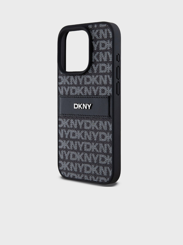 DKNY Заден капак от PU кожа с повтарящ се десен с тонове ивици за iPhone 14 Pro Black DKNY