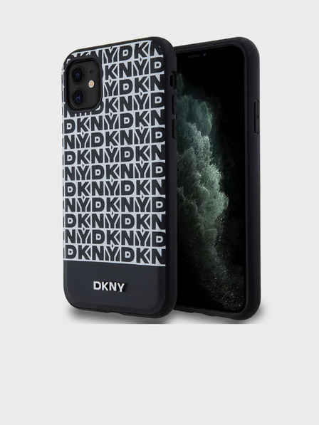 DKNY PU Кожа с повтарящ се десен с долна ивица MagSafe заден капак за iPhone 11 черен DKNY