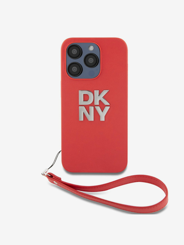 DKNY PU Leather Stack Logo Wrist Strap Back Cover за iPhone 15 Pro Red DKNY