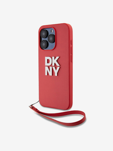 DKNY PU Leather Stack Logo Wrist Strap Back Cover за iPhone 15 Pro Red DKNY
