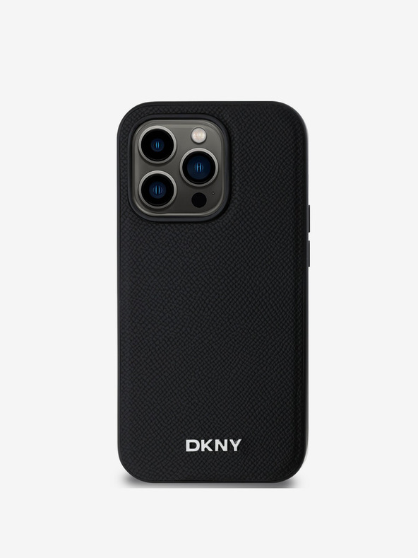 DKNY PU Кожа Silver Metal Logo Magsafe заден капак за iPhone 14 Pro Black DKNY