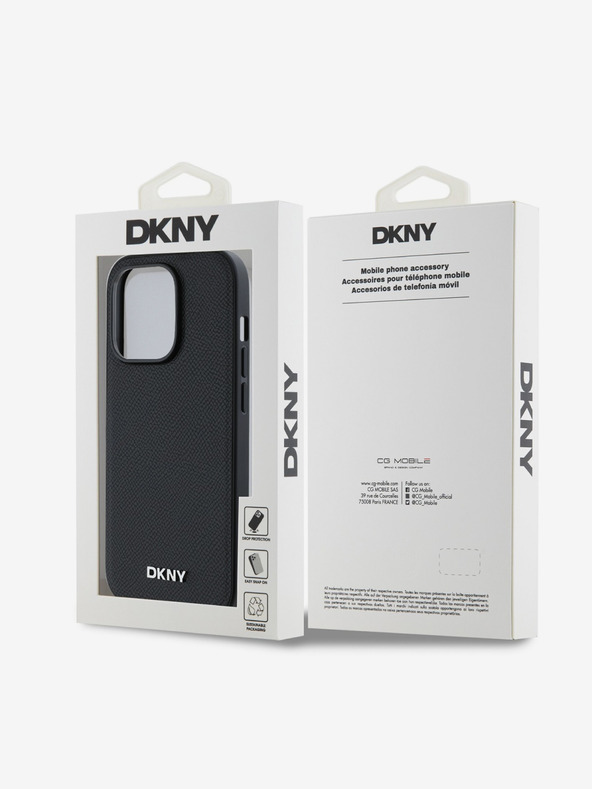 DKNY PU Кожа Silver Metal Logo Magsafe заден капак за iPhone 14 Pro Black DKNY