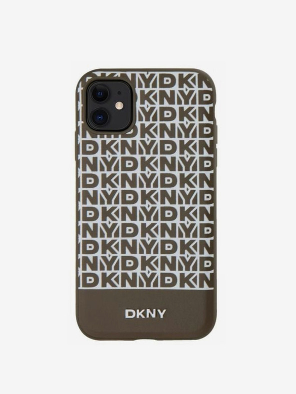 DKNY Заден капак от полиуретанова кожа с повтарящ се модел с долна ивица MagSafe за iPhone 11 кафяв DKNY