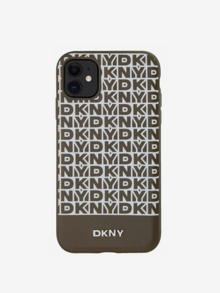 DKNY Заден капак от полиуретанова кожа с повтарящ се модел с долна ивица MagSafe за iPhone 11 кафяв DKNY
