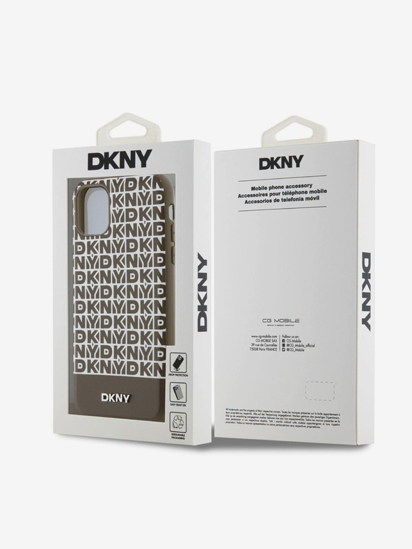 DKNY Заден капак от полиуретанова кожа с повтарящ се модел с долна ивица MagSafe за iPhone 11 кафяв DKNY