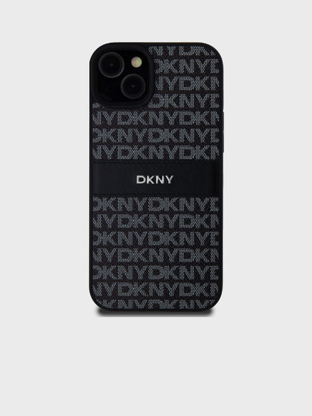 DKNY Заден капак от PU кожа с повтарящ се десен Tonal Stripe за iPhone 15 Plus Black DKNY