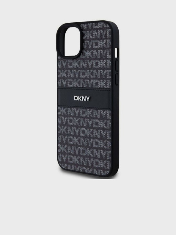 DKNY Заден капак от PU кожа с повтарящ се десен Tonal Stripe за iPhone 15 Plus Black DKNY