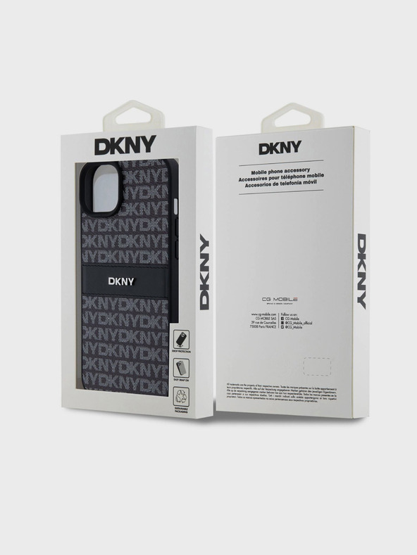 DKNY Заден капак от PU кожа с повтарящ се десен Tonal Stripe за iPhone 15 Plus Black DKNY