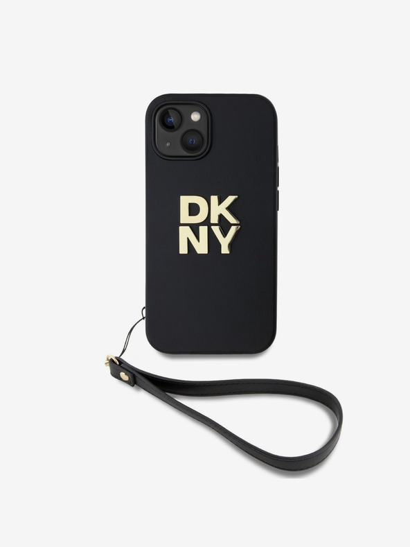 DKNY PU Leather Stack Logo Wrist Strap Back Cover за iPhone 13 Black DKNY