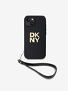 DKNY PU Leather Stack Logo Wrist Strap Back Cover за iPhone 13 Black DKNY