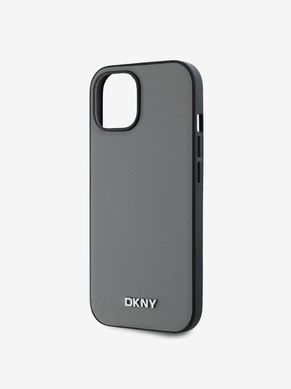 DKNY PU Leather Silver Metal Logo Magsafe заден капак за iPhone 14 Grey DKNY