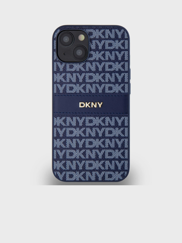 DKNY PU Leather Repeat Pattern Tonal Stripe Back Cover за iPhone 14 Blue DKNY