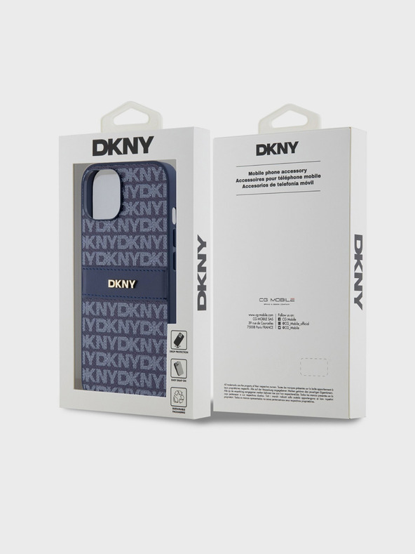 DKNY PU Leather Repeat Pattern Tonal Stripe Back Cover за iPhone 14 Blue DKNY