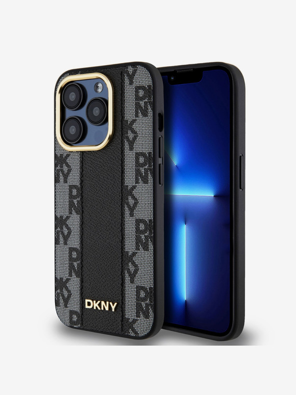DKNY PU Кожа с кариран десен Magsafe заден капак за iPhone 15 Pro Max Black DKNY