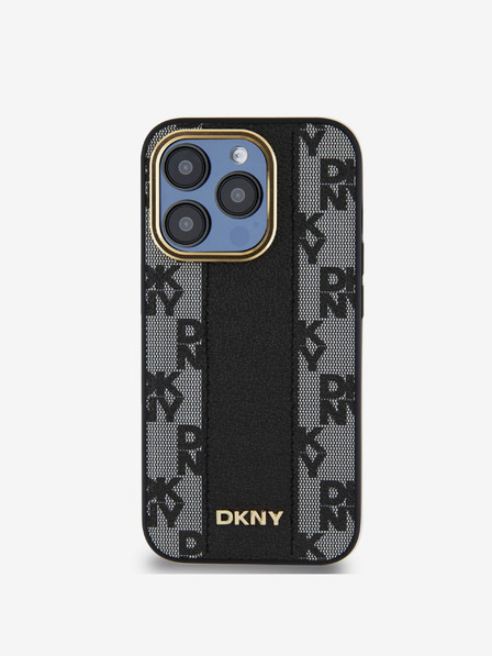 DKNY PU Кожа с кариран десен Magsafe заден капак за iPhone 15 Pro Max Black DKNY