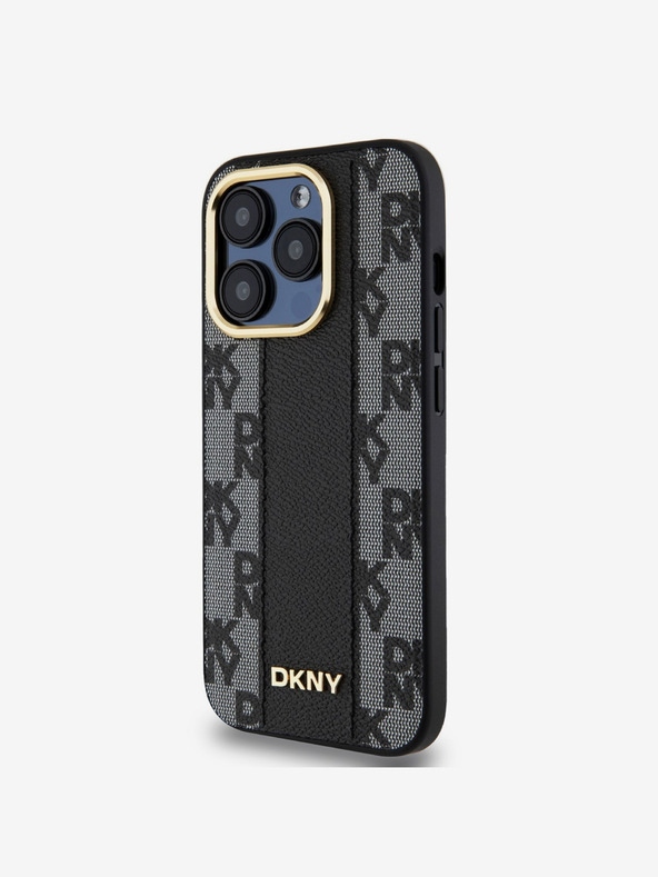 DKNY PU Кожа с кариран десен Magsafe заден капак за iPhone 15 Pro Max Black DKNY