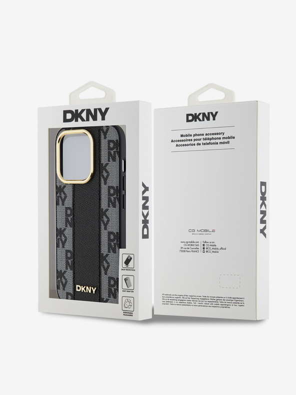 DKNY PU Кожа с кариран десен Magsafe заден капак за iPhone 15 Pro Max Black DKNY