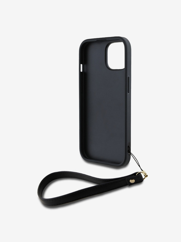 DKNY PU Leather Stack Logo Wrist Strap Back Cover за iPhone 14 Black DKNY