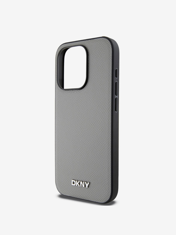 DKNY PU Leather Silver Metal Logo Magsafe Back Cover за iPhone 14 Pro Grey DKNY