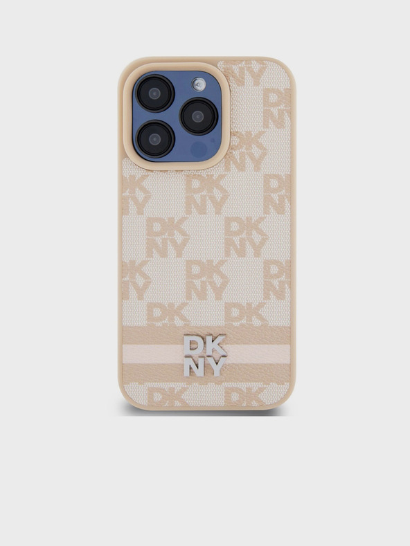 DKNY Заден капак от карирана кожа с шарка и райе за iPhone 14 Pro Max Pink DKNY