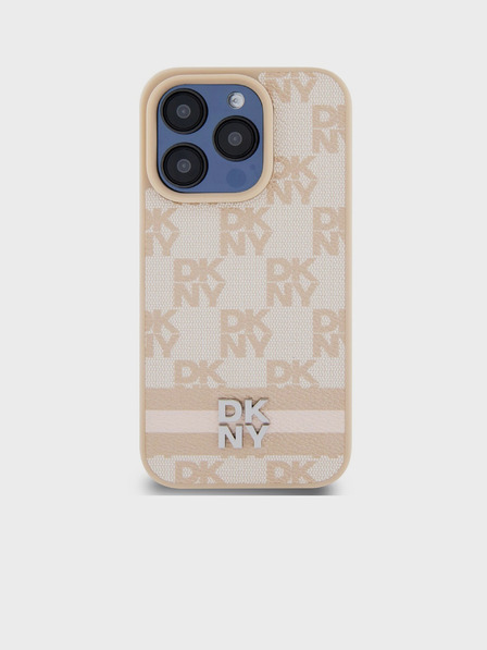DKNY Заден капак от карирана кожа с шарка и райе за iPhone 14 Pro Max Pink DKNY