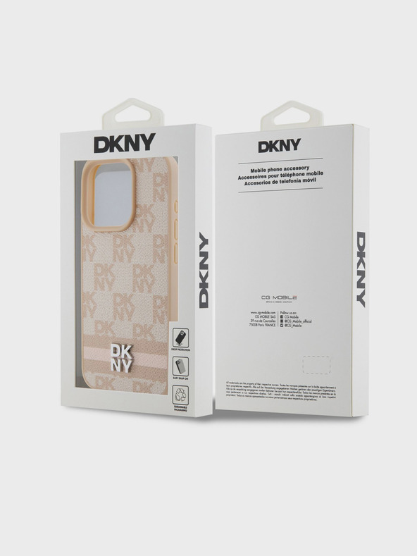 DKNY Заден капак от карирана кожа с шарка и райе за iPhone 14 Pro Max Pink DKNY