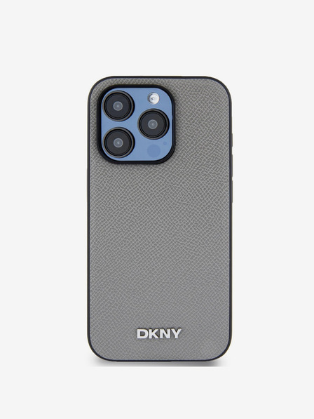 DKNY PU кожа Silver Metal Logo Magsafe заден капак за iPhone 14 Pro Max Grey DKNY