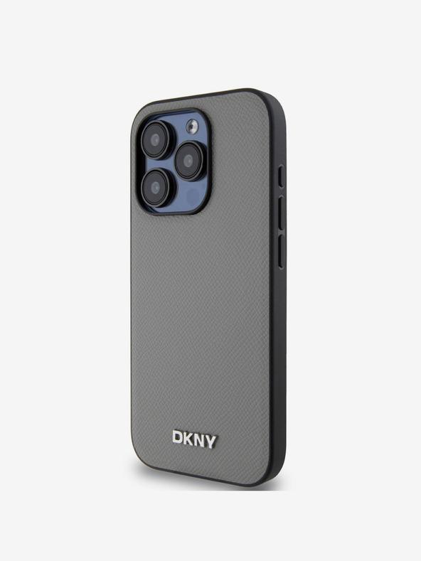 DKNY PU кожа Silver Metal Logo Magsafe заден капак за iPhone 14 Pro Max Grey DKNY
