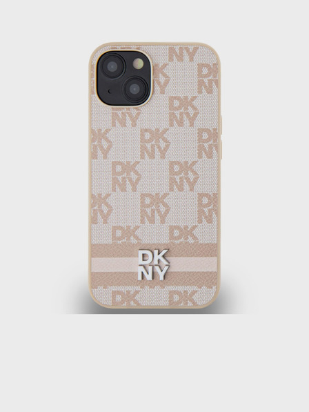 DKNY Заден капак от PU кожа с кариран десен и райе за iPhone 15 Pink DKNY