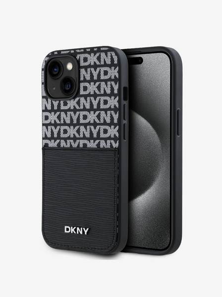 DKNY PU Leather Repeat Pattern Card Pocket Back Cover за iPhone 15 Black DKNY