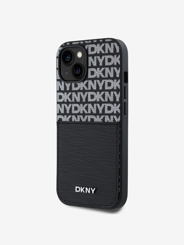DKNY PU Leather Repeat Pattern Card Pocket Back Cover за iPhone 15 Black DKNY