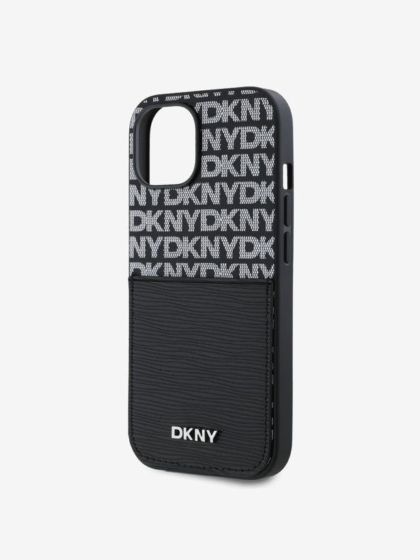 DKNY PU Leather Repeat Pattern Card Pocket Back Cover за iPhone 15 Black DKNY