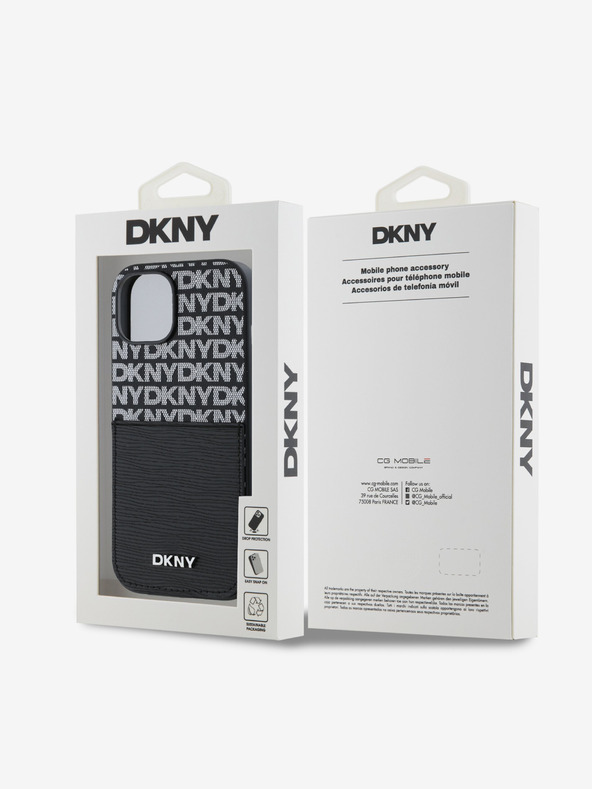 DKNY PU Leather Repeat Pattern Card Pocket Back Cover за iPhone 15 Black DKNY