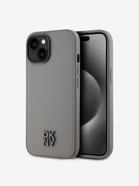 DKNY PU кожа с лого на стека Magsafe заден капак за iPhone 15 сив DKNY
