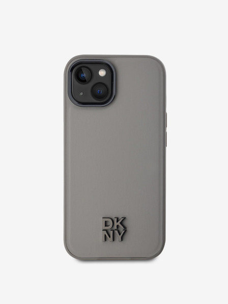 DKNY PU кожа с лого на стека Magsafe заден капак за iPhone 15 сив DKNY