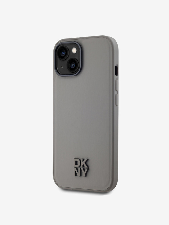 DKNY PU кожа с лого на стека Magsafe заден капак за iPhone 15 сив DKNY