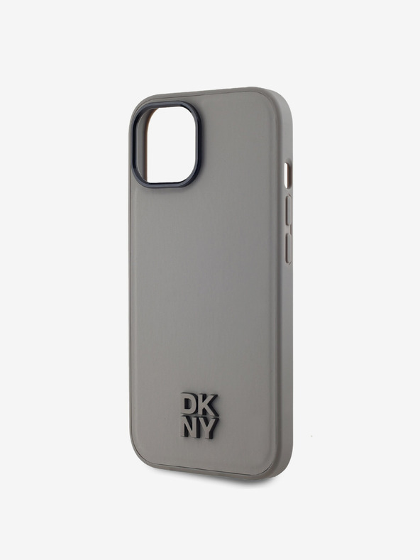 DKNY PU кожа с лого на стека Magsafe заден капак за iPhone 15 сив DKNY