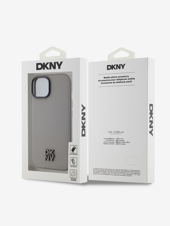 DKNY PU кожа с лого на стека Magsafe заден капак за iPhone 15 сив DKNY