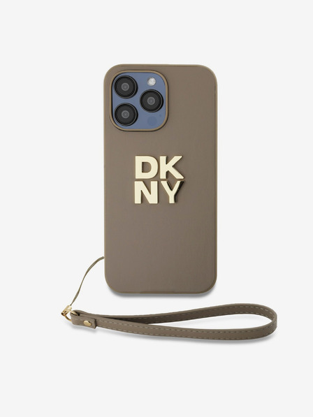 DKNY PU Leather Stack Logo Wrist Strap Back Cover за iPhone 14 Pro Max Beige DKNY