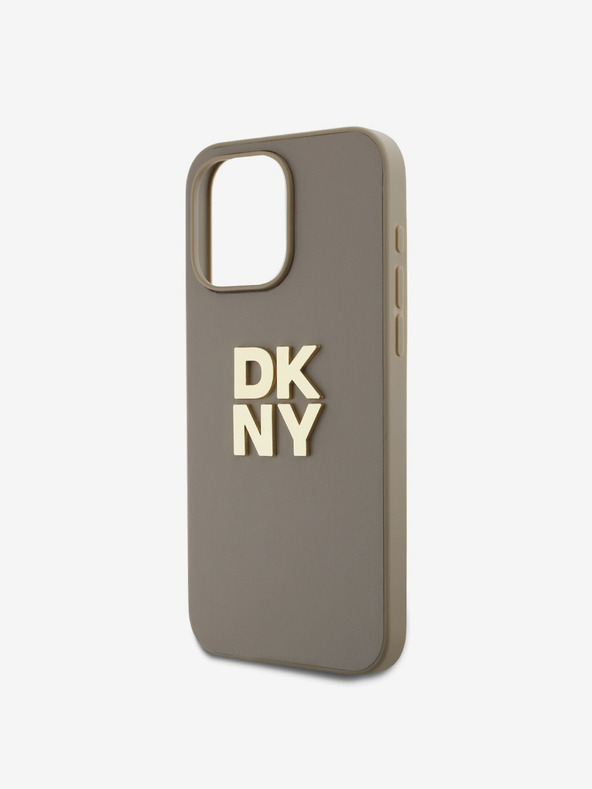 DKNY PU Leather Stack Logo Wrist Strap Back Cover за iPhone 14 Pro Max Beige DKNY