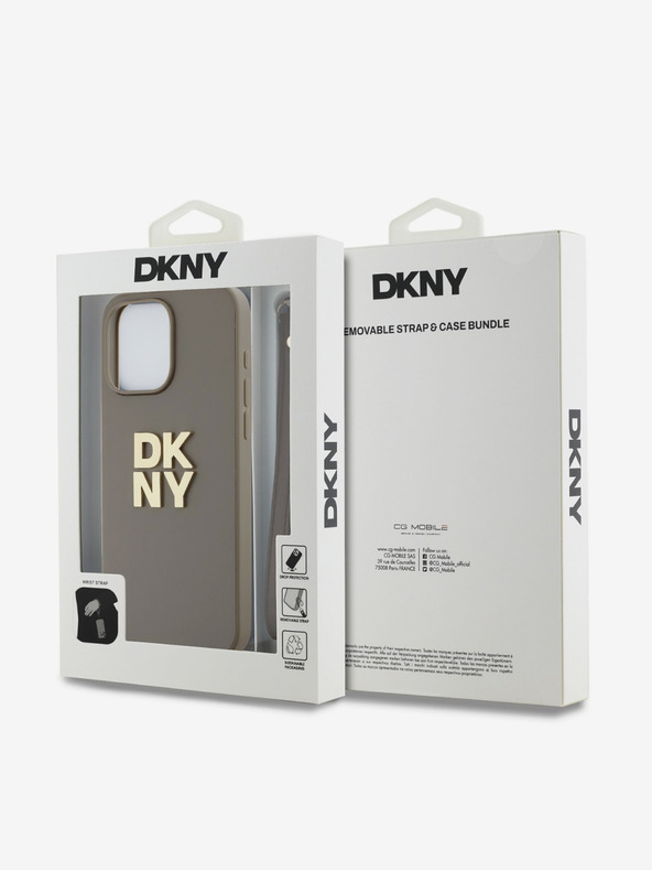 DKNY PU Leather Stack Logo Wrist Strap Back Cover за iPhone 14 Pro Max Beige DKNY