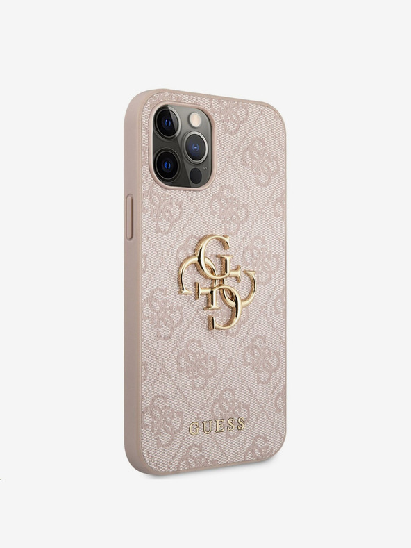 Guess PU 4G Metal Logo Zadní Kryt pro iPhone 12/12 Pro Pink Калъф за телефон