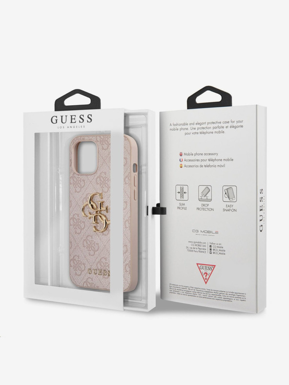 Guess PU 4G Metal Logo Zadní Kryt pro iPhone 12/12 Pro Pink Калъф за телефон