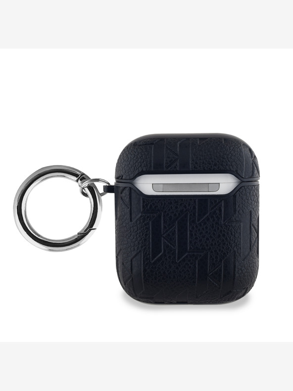 Karl Lagerfeld Karl Lagerfeld PU релефен калъф с глави на купета за AirPods 1/2 Black